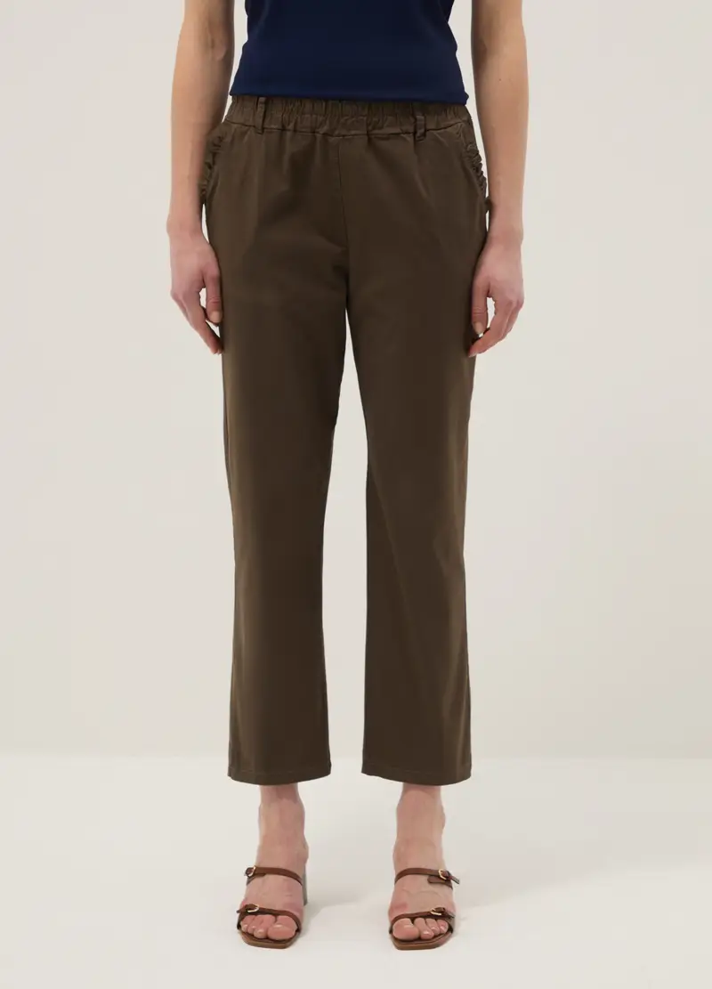 Pantaloni In Cotone Elasticizzato Marroni Regular Fit, Donna, Marrone miniatura 2