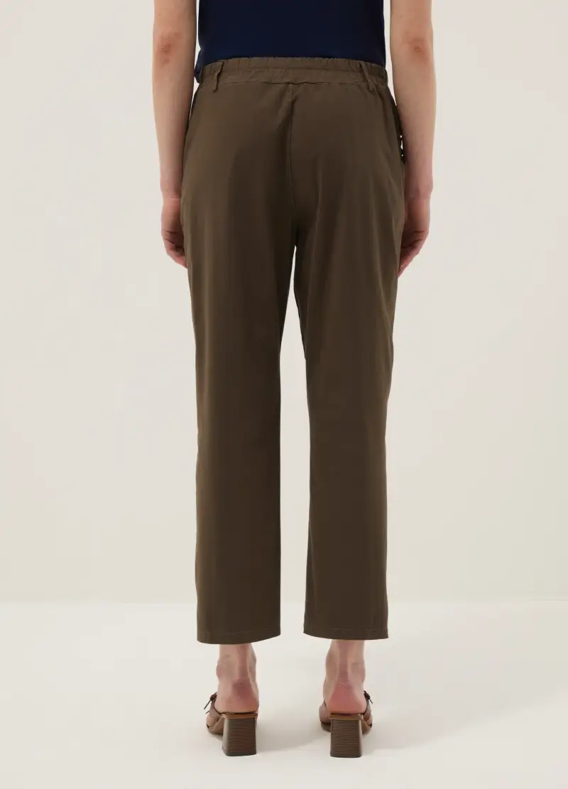 Pantaloni In Cotone Elasticizzato Marroni Regular Fit, Donna, Marrone miniatura 3