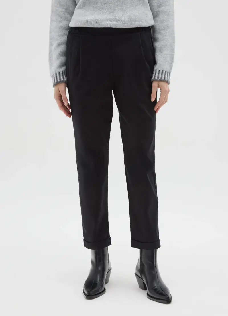 Pantaloni In Cotone Elasticizzato Neri Regular Fit, Donna, Nero miniatura 2