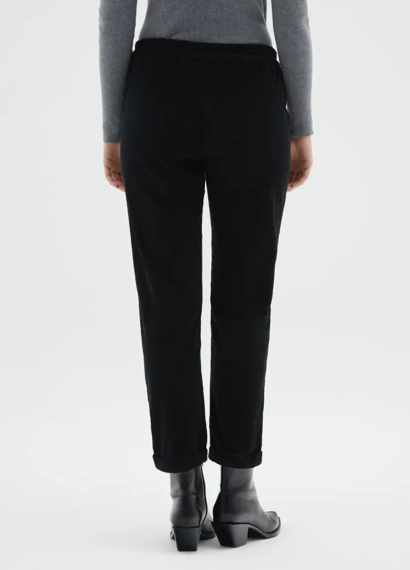 Pantaloni In Cotone Elasticizzato Neri Regular Fit, Donna, Nero miniatura 3