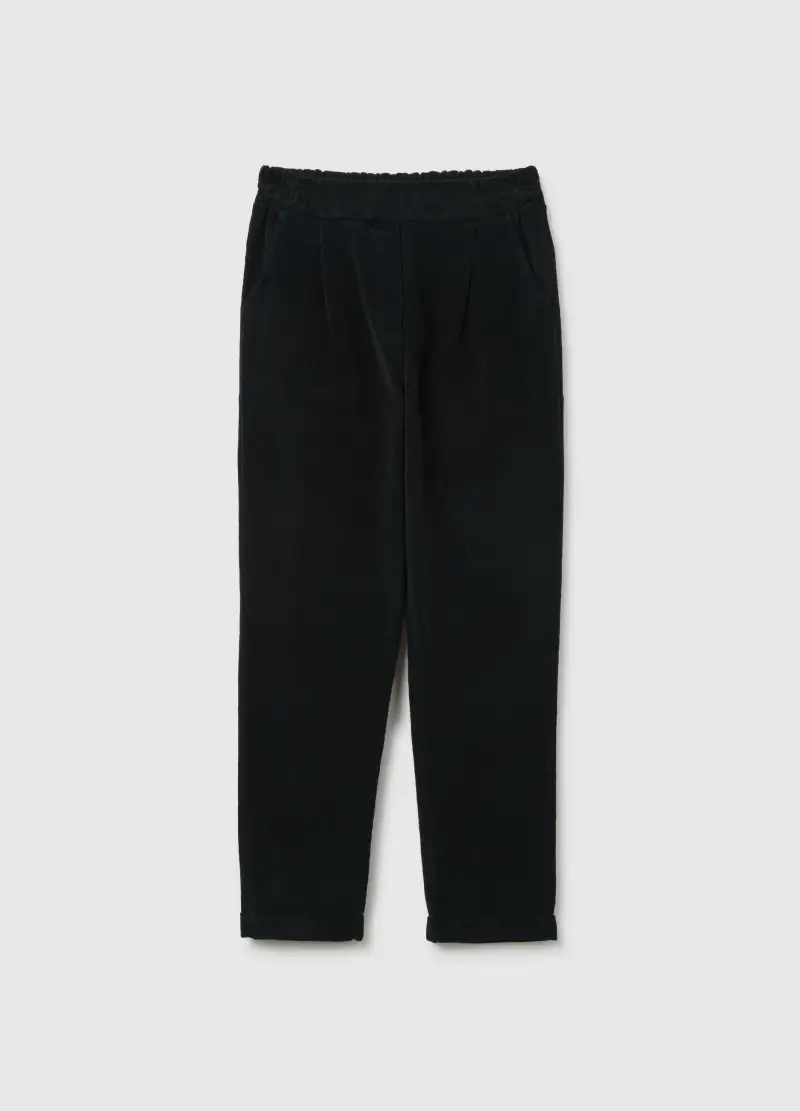 Pantaloni In Cotone Elasticizzato Neri Regular Fit, Donna, Nero