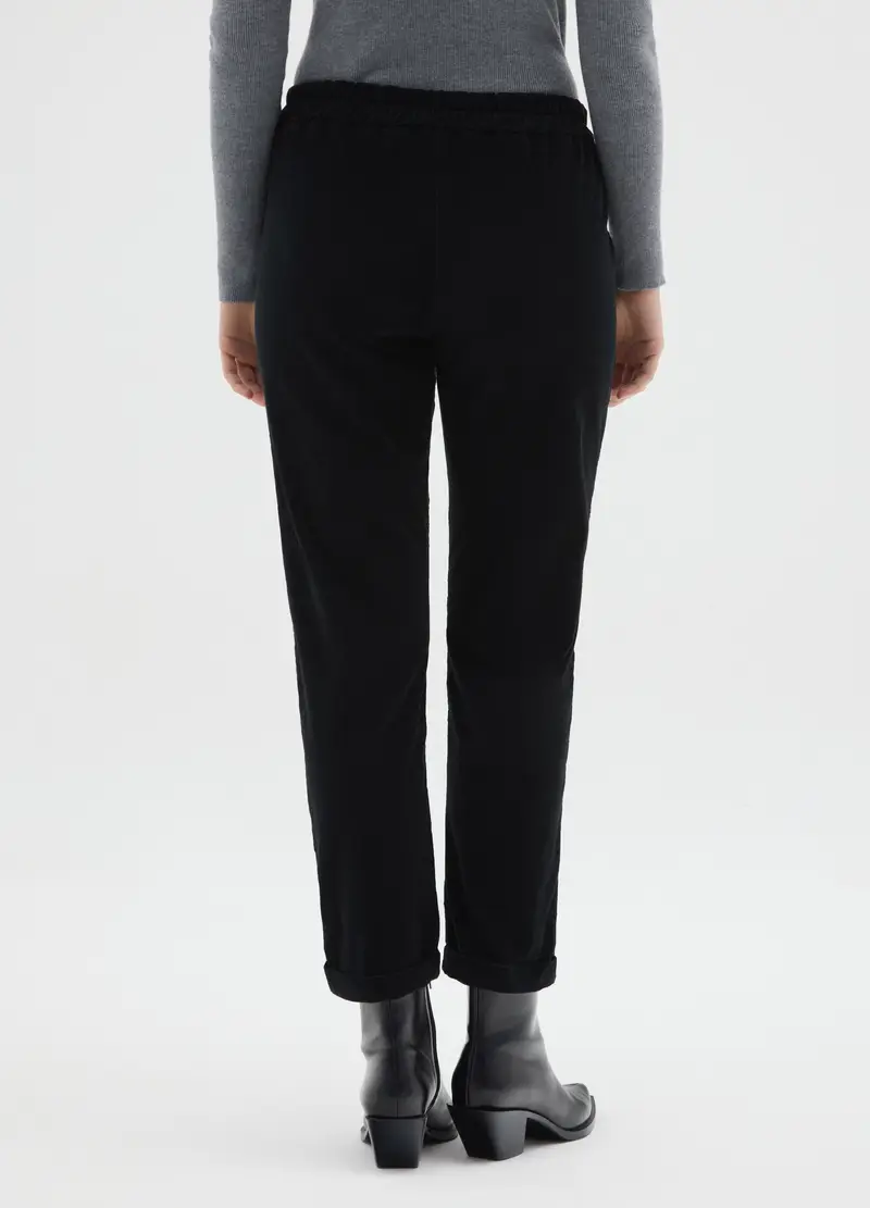 Pantaloni In Cotone Elasticizzato Neri Regular Fit, Donna, Nero miniatura 3