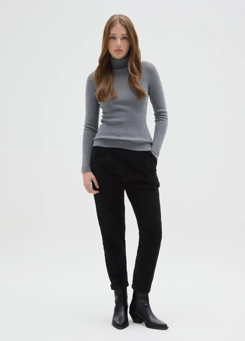 Pantaloni In Cotone Elasticizzato Neri Regular Fit, Donna, Nero