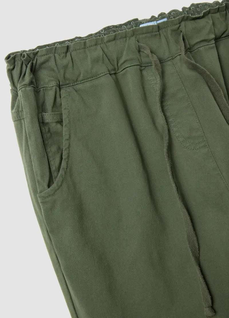 Pantaloni In Cotone Elasticizzato Verde Regular Fit, Donna, Verde miniatura 2