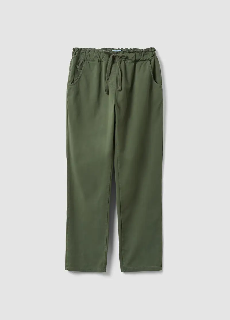 Pantaloni In Cotone Elasticizzato Verde Regular Fit, Donna, Verde