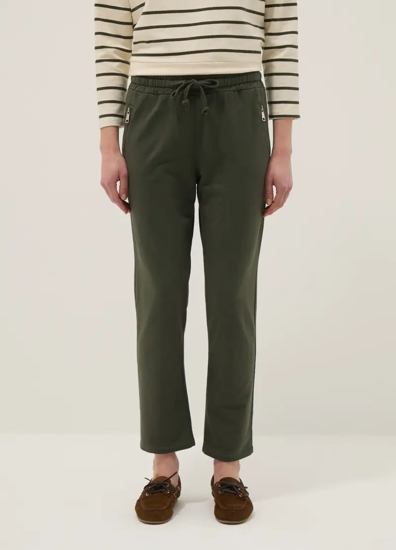 Pantaloni In Cotone Elasticizzato Verdi Regular Fit, Donna, Verde miniatura 2