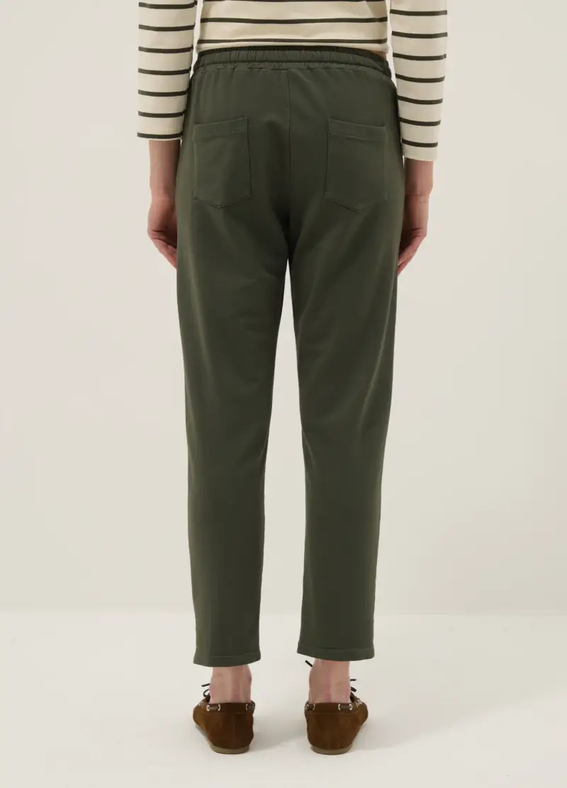 Pantaloni In Cotone Elasticizzato Verdi Regular Fit, Donna, Verde miniatura 3