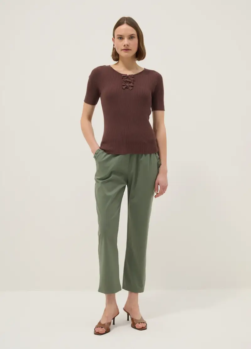 Pantaloni In Cotone Elasticizzato Verdi Regular Fit, Donna, Verde