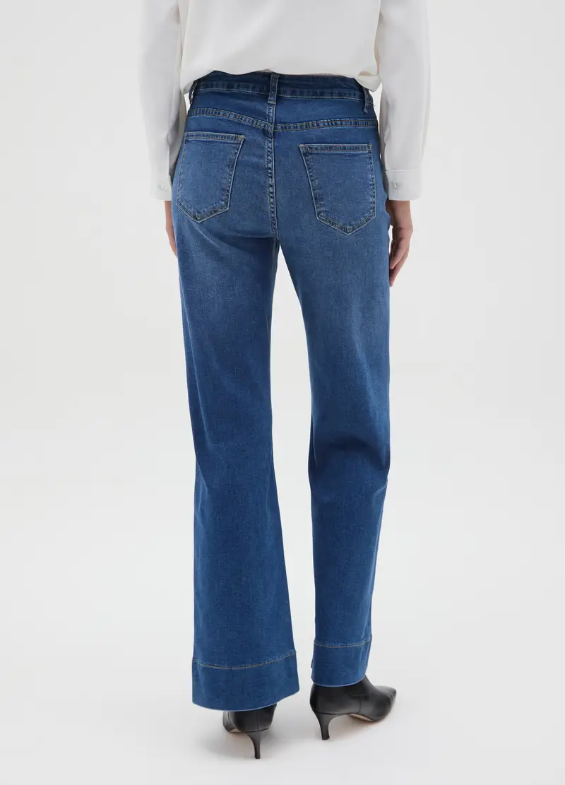 Pantaloni In Denim Blu Regular Fit Wide Leg, Donna, Blu miniatura 3