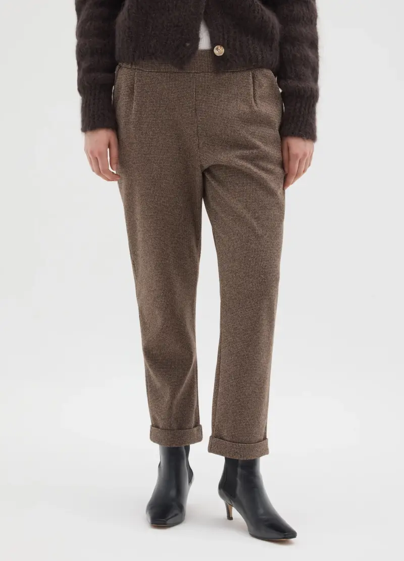 Pantaloni In Microquadri Marroni Regular Fit, Donna, Marrone miniatura 2