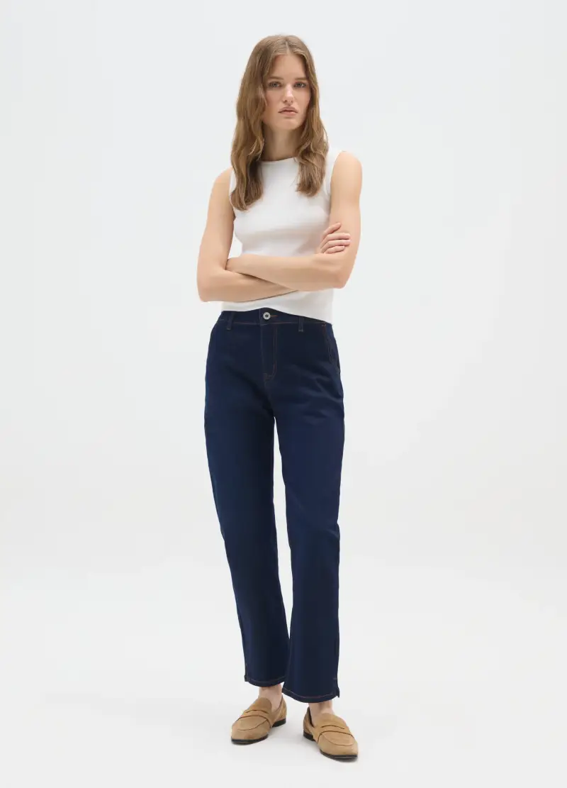 Pantaloni In Misto Cotone Blu Regular Fit, Donna, Blu
