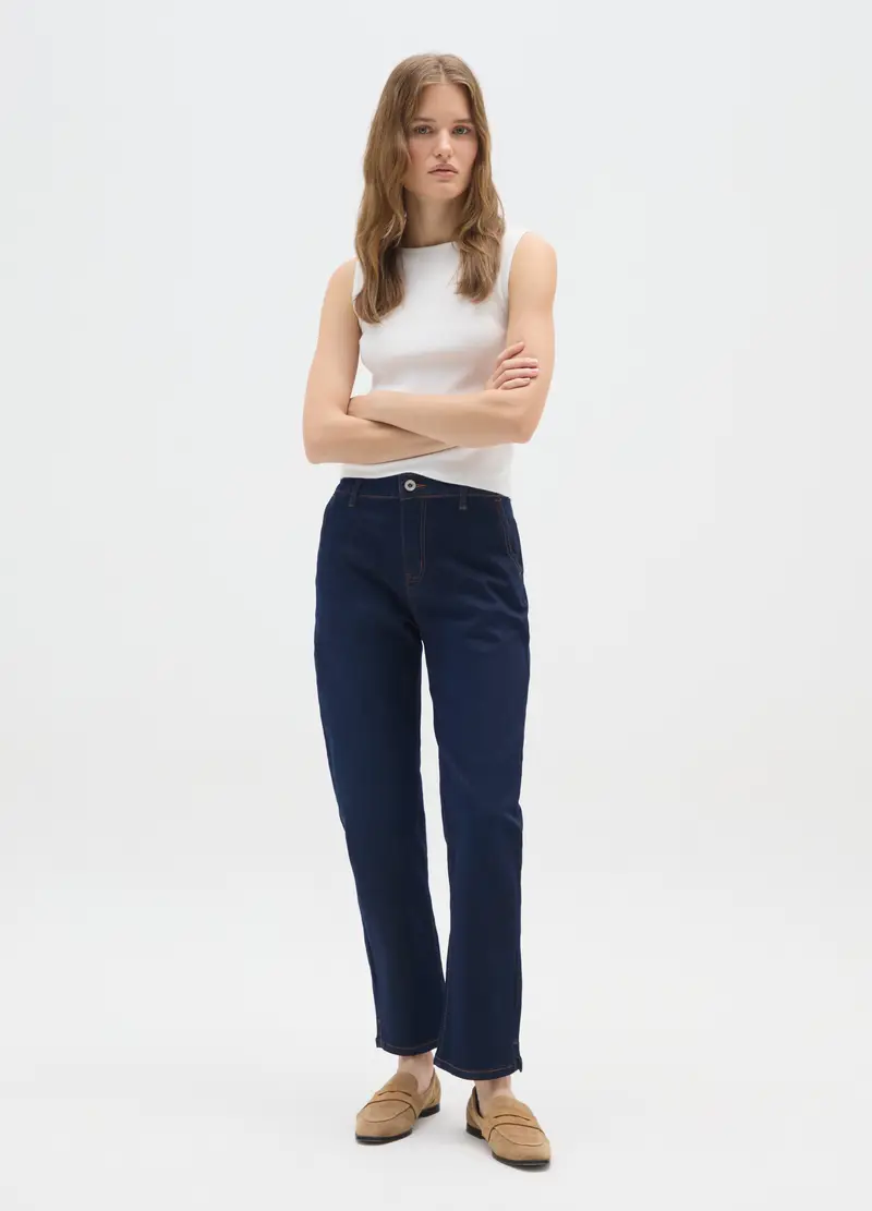 Pantaloni In Misto Cotone Blu Regular Fit, Donna, Denim
