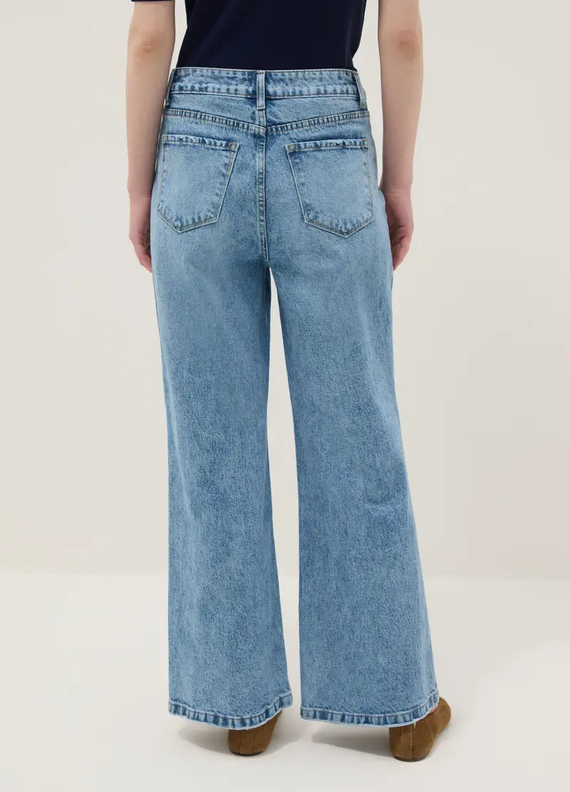 Pantaloni In Misto Cotone Denim Azzurri Regular Fit, Donna, Denim miniatura 3