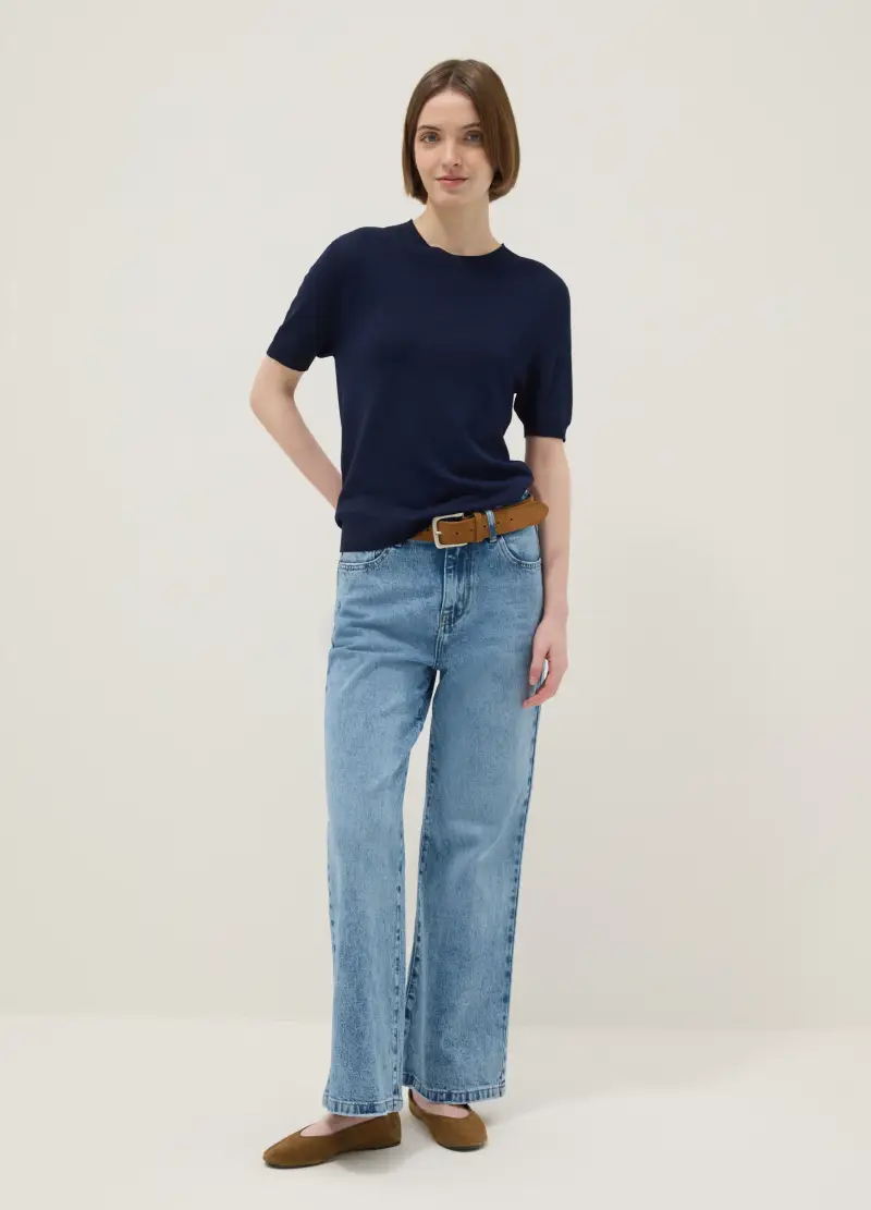 Pantaloni In Misto Cotone Denim Azzurri Regular Fit, Donna, Denim