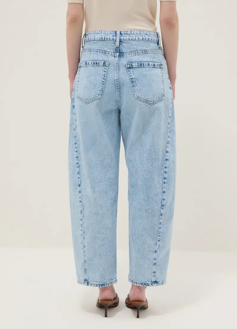 Pantaloni In Misto Cotone Denim Azzurro Regular Fit, Donna, Denim miniatura 3