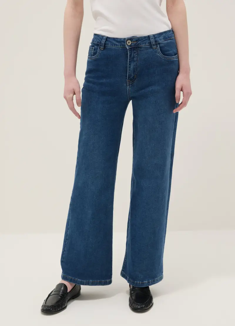 Pantaloni In Misto Cotone Denim Elasticizzato Blu Regular Fit, Donna, Blu miniatura 2