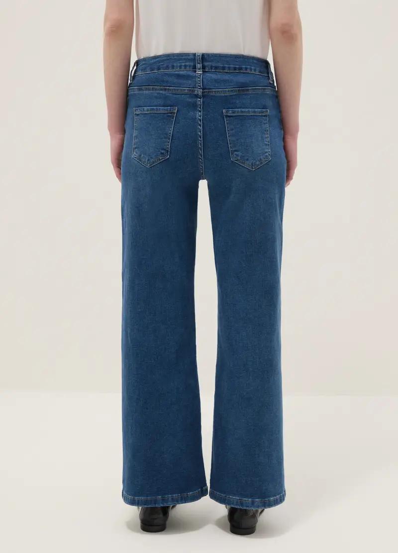 Pantaloni In Misto Cotone Denim Elasticizzato Blu Regular Fit, Donna, Blu miniatura 3