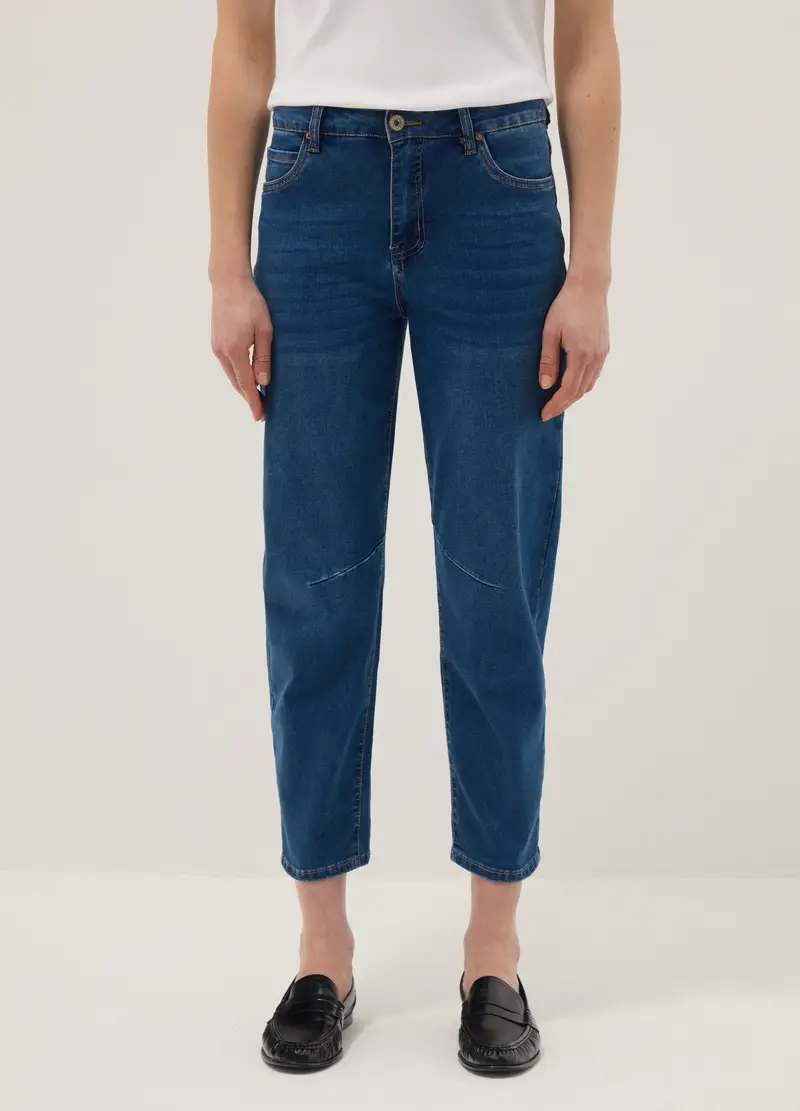 Pantaloni In Misto Cotone Denim Elasticizzato Blu Regular Fit, Donna, Blu miniatura 2