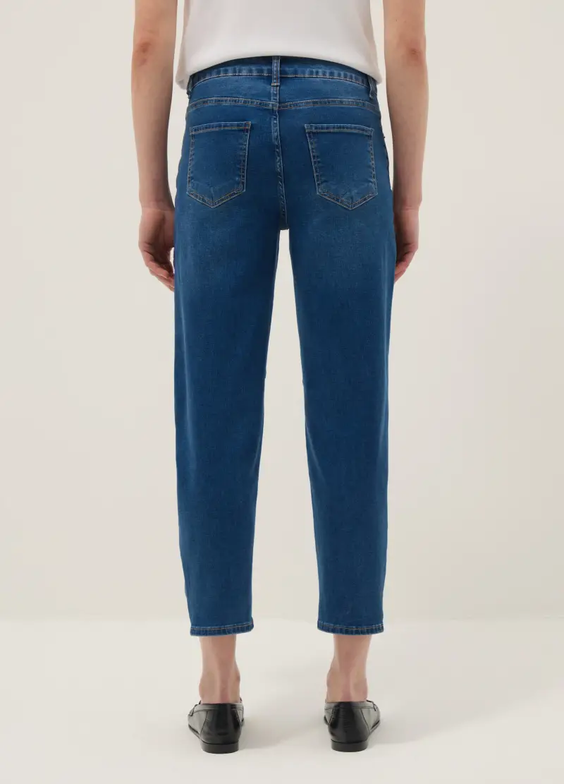 Pantaloni In Misto Cotone Denim Elasticizzato Blu Regular Fit, Donna, Blu miniatura 3