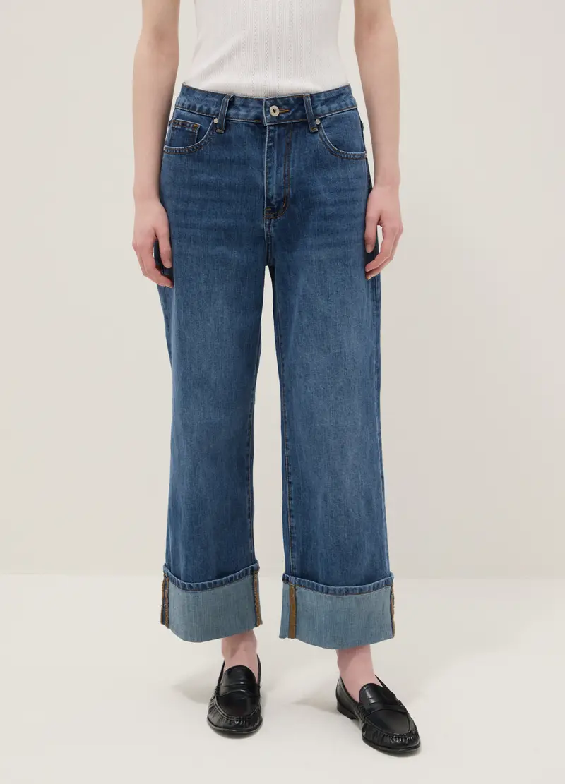 Pantaloni In Misto Cotone Denim Elasticizzato Blu Regular Fit, Donna, Denim miniatura 2