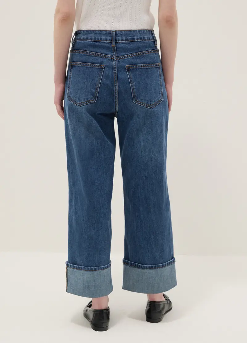 Pantaloni In Misto Cotone Denim Elasticizzato Blu Regular Fit, Donna, Denim miniatura 3