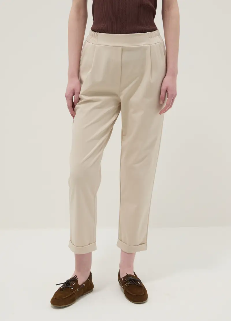 Pantaloni In Misto Cotone Elasticizzato Beige Regular Fit, Donna, Beige miniatura 2