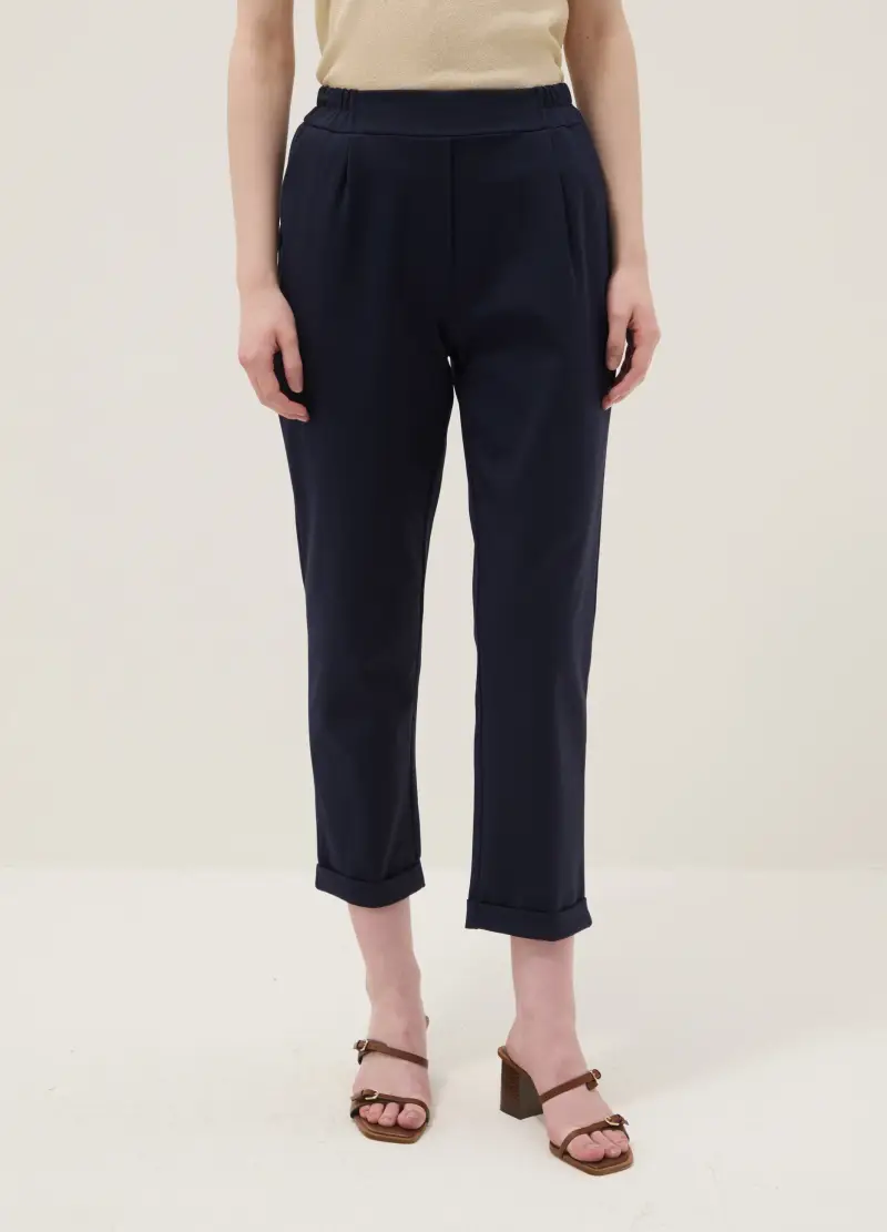 Pantaloni In Misto Cotone Elasticizzato Blu Regular Fit, Donna, Blu miniatura 2