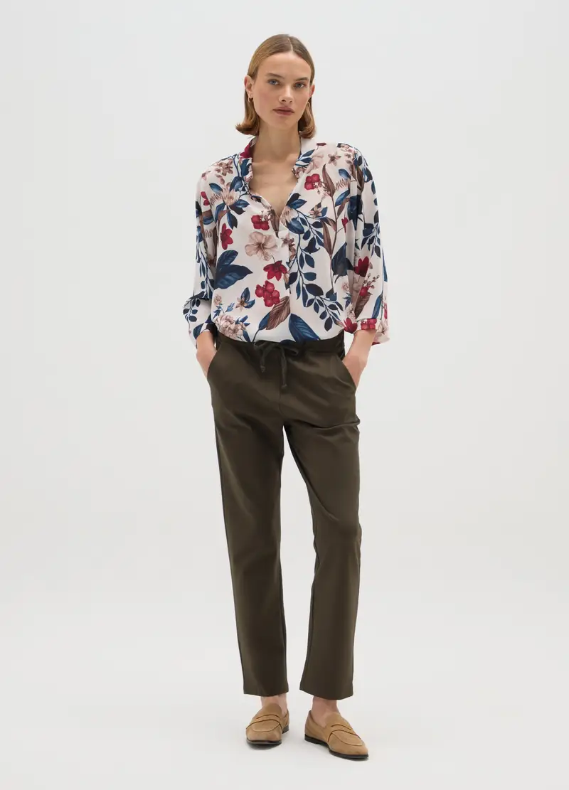 Pantaloni In Misto Elasticizzato Verdi Regular Fit, Donna, Verde