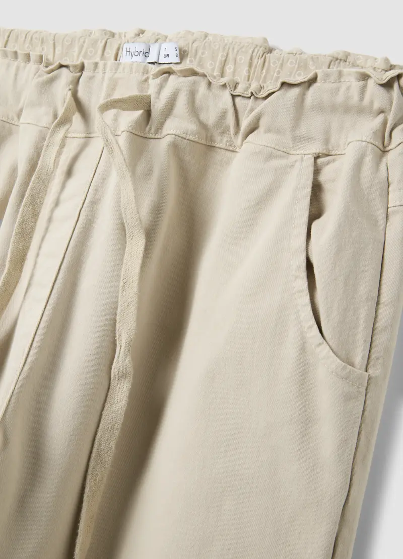 Pantaloni Paper Bag In Cotone Elasticizzato Beige Regular Fit, Donna, Beige miniatura 2