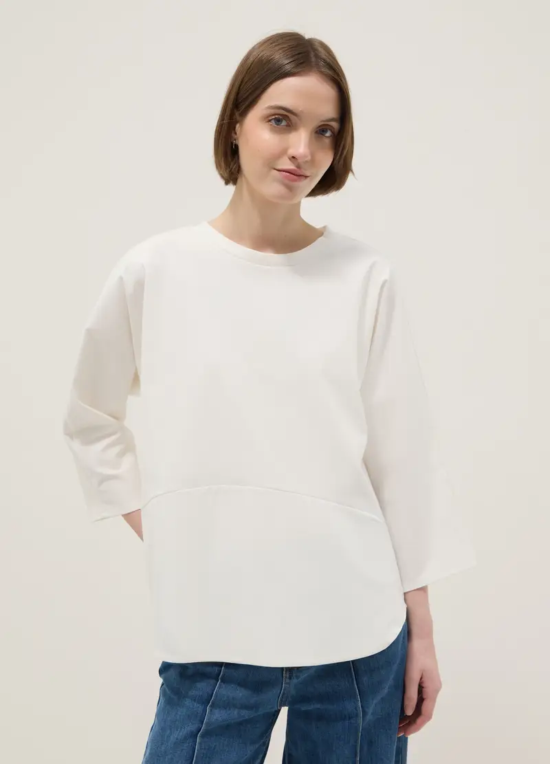 T-shirt In Misto Cotone Elasticizzato Bianca Regular Fit, Donna, Bianco