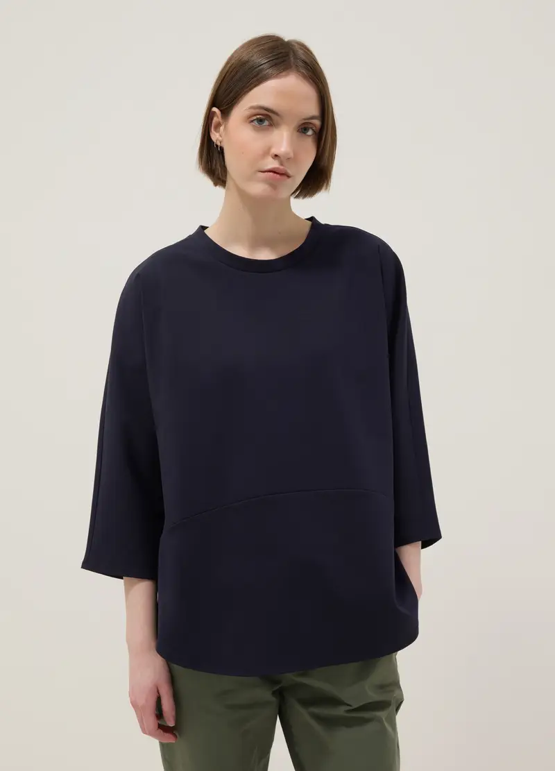 T-shirt In Misto Cotone Elasticizzato Blu Regular Fit, Donna, Blu