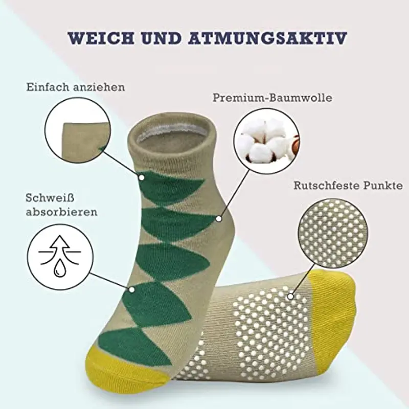 HYCLES Calzini in ABS per bambini, 0-7 anni, 12 paia di calzini per bambini, antiscivolo, per bambini, 23-26, 27-30, 01 miniatura 2