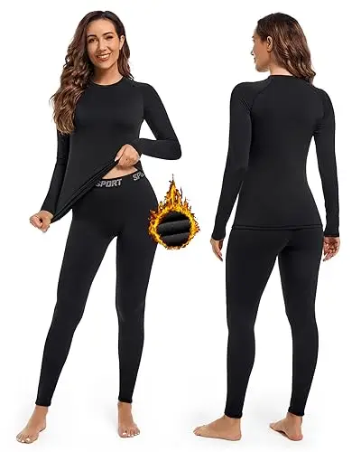 Hyeek Intimo Termico Donna Invernale, Attivo Caldo Manica Lunga Maglia Termica e Pantaloni - Completo Tuta Termica