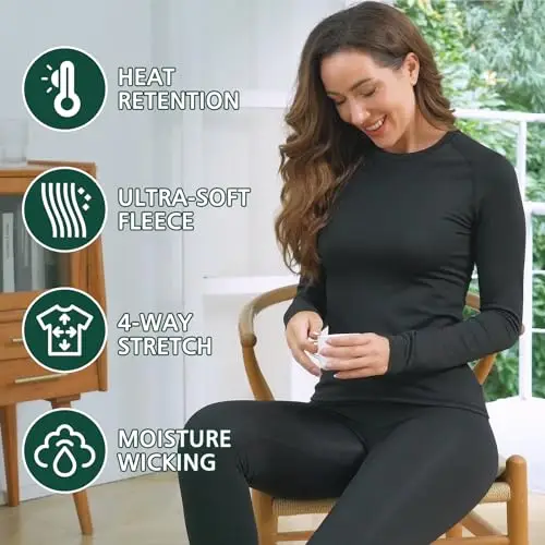 Hyeek Intimo Termico Donna Invernale, Attivo Caldo Manica Lunga Maglia Termica e Pantaloni - Completo Tuta Termica miniatura 2