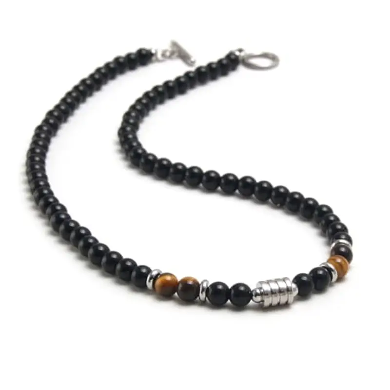 HYRKOTW Collana da Uomo in Pietre e Cristalli con Perline di Ematite Occhio di Tigre e Ossidiana, Collana da Uomo con Perle di Pietre Naturali e Cristalli, Collana in occhio di tigre e ossidiana