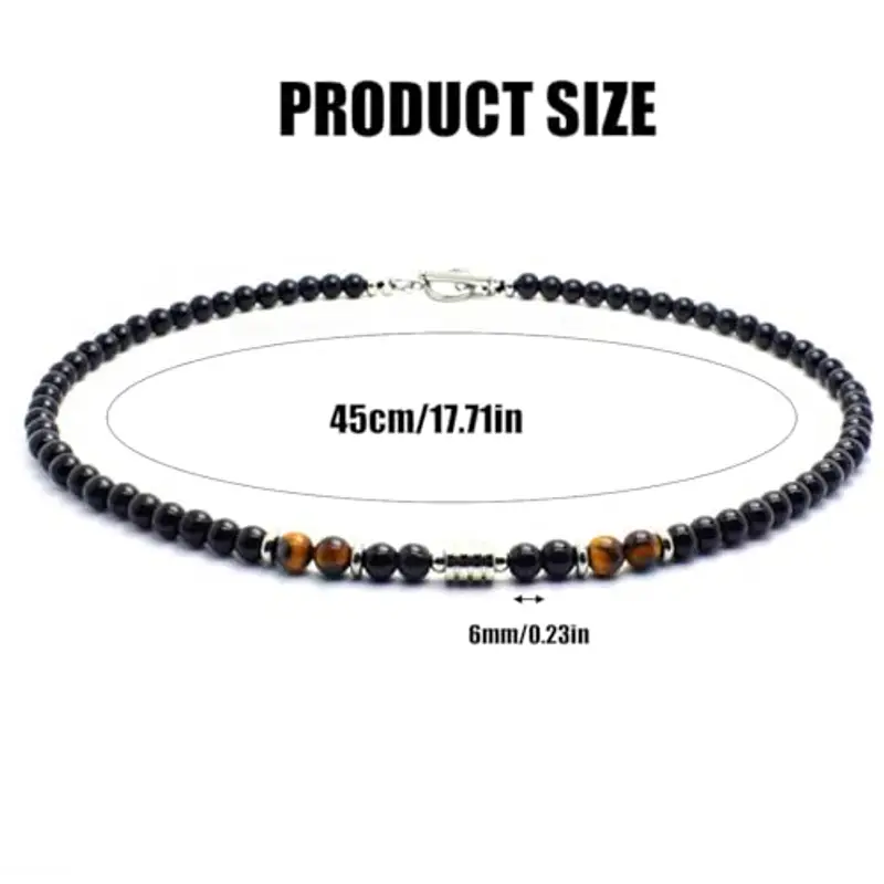 HYRKOTW Collana da Uomo in Pietre e Cristalli con Perline di Ematite Occhio di Tigre e Ossidiana, Collana da Uomo con Perle di Pietre Naturali e Cristalli, Collana in occhio di tigre e ossidiana miniatura 2