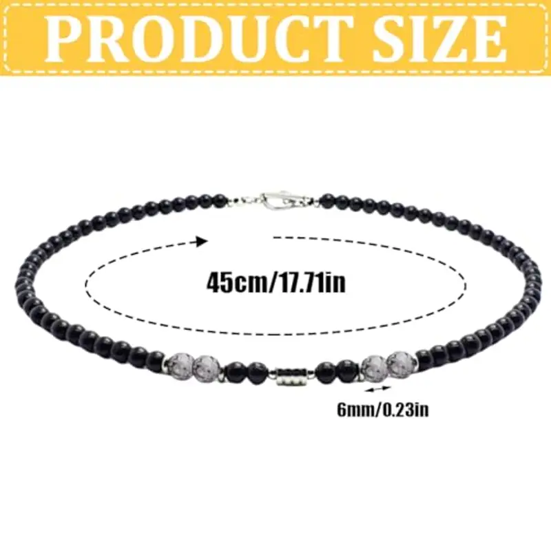 HYRKOTW Collana Uomo, Collana Uomo in Pietre Naturali con 6 mm Perle di Ossidiana Nera e Pietra della mappa 6 mm - Gioiello Maschile Elegante, Ideale per Lui miniatura 2