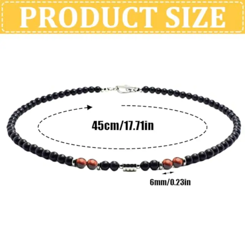 HYRKOTW Collana Uomo, Collana Uomo in Pietre Naturali con 6 mm Perle di Ossidiana Nera e Pietra occhio di tigre rossa 6 mm - Gioiello Maschile Elegante, Ideale per Lui miniatura 2