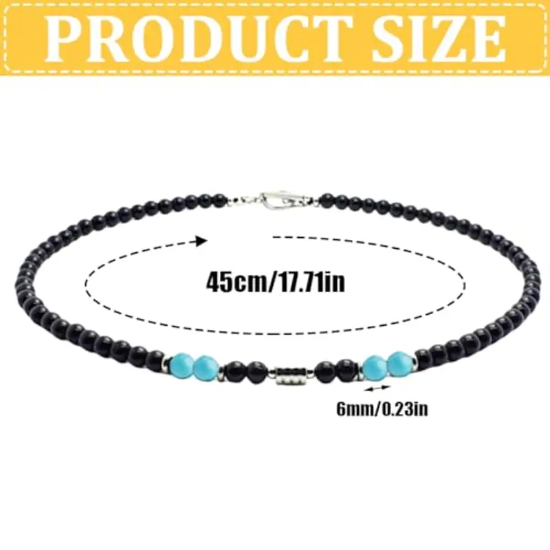 HYRKOTW Collana Uomo, Collana Uomo in Pietre Naturali con 6 mm Perle di Ossidiana Nera e turchese 6 mm - Gioiello Maschile Elegante, Ideale per Lui miniatura 2