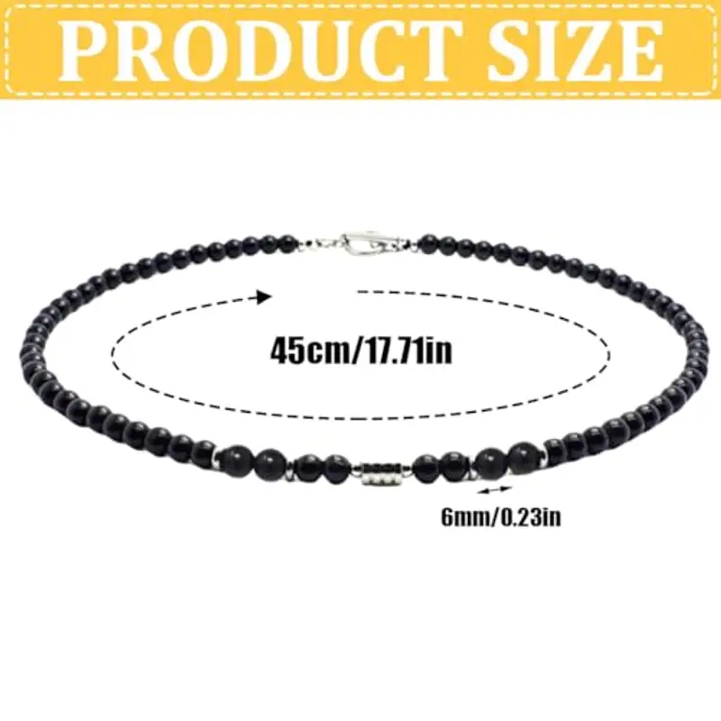 HYRKOTW Collana Uomo, Collana Uomo in Pietre Naturali con Perle di Ossidiana Nera 6MM - Gioiello Maschile Elegante, Ideale per Lui miniatura 2