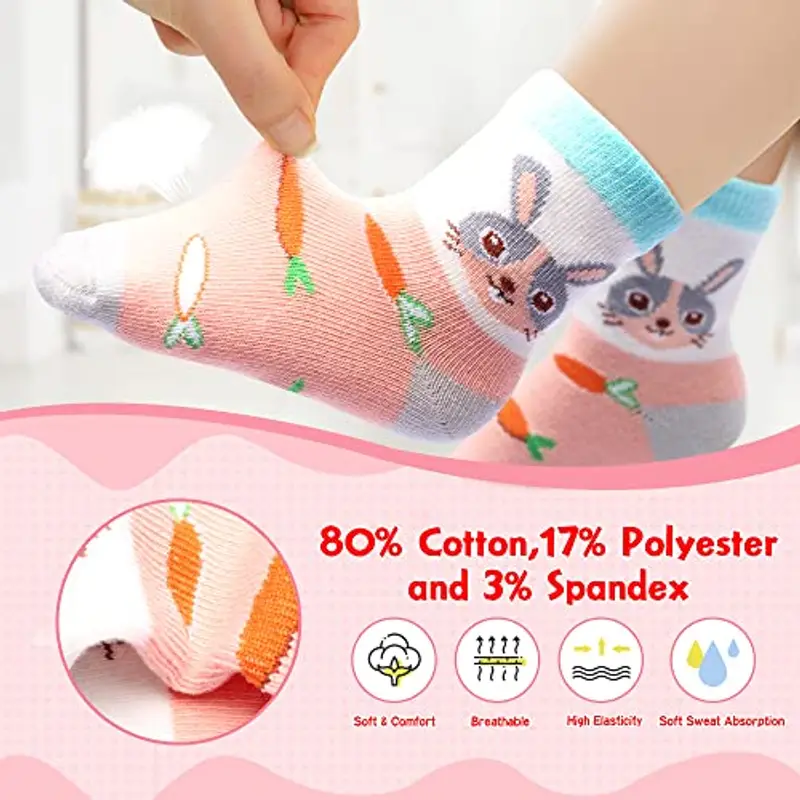 HYzgb Calzini per bambini Bambina 3 4 5 anni Calzini per bambini con impugnature antiscivolo 12 paia di calzini in miniatura 3