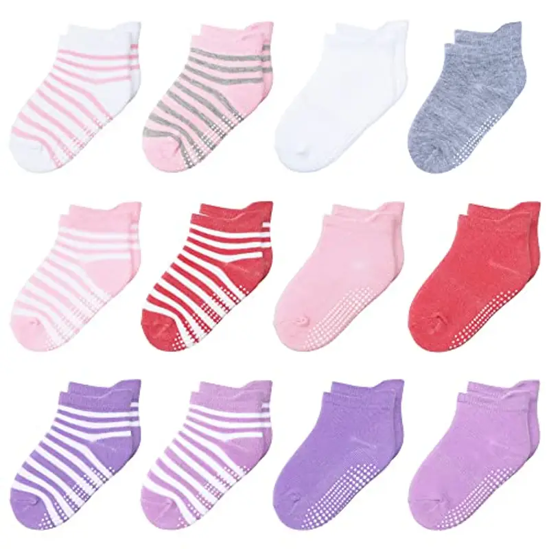 HYzgb Calzini per bebè 12-18 mesi calzini per bambine con impugnature 12 paia di calzini antiscivolo in cotone, 1