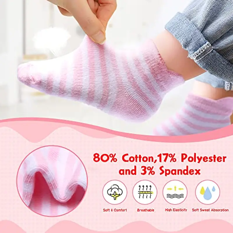 HYzgb Calzini per bebè 12-18 mesi calzini per bambine con impugnature 12 paia di calzini antiscivolo in cotone, 1 miniatura 3