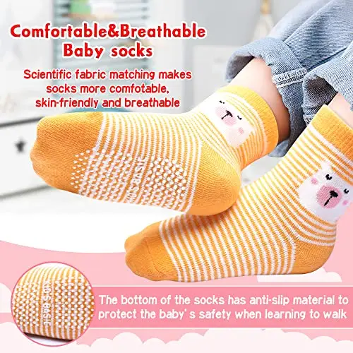 HYzgb Calzini per bebè 12-18 mesi Calzini per bambine con impugnature antiscivolo 12 paia di calzini in cotone per miniatura 2