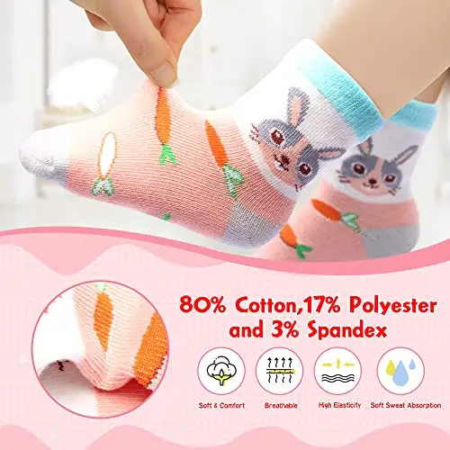 HYzgb Calzini per bebè 12-18 mesi Calzini per bambine con impugnature antiscivolo 12 paia di calzini in cotone per miniatura 3