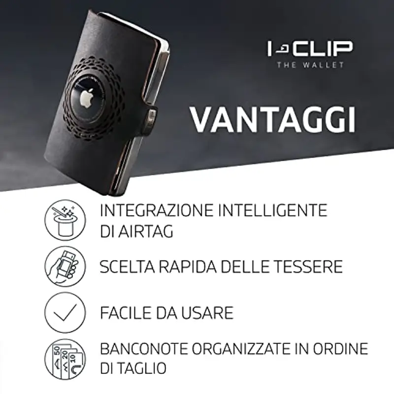 I-CLIP in acciaio inossidabile per Apple AirTag con fermasoldi intercambiabili - Portafoglio - Portafoglio sottile miniatura 2