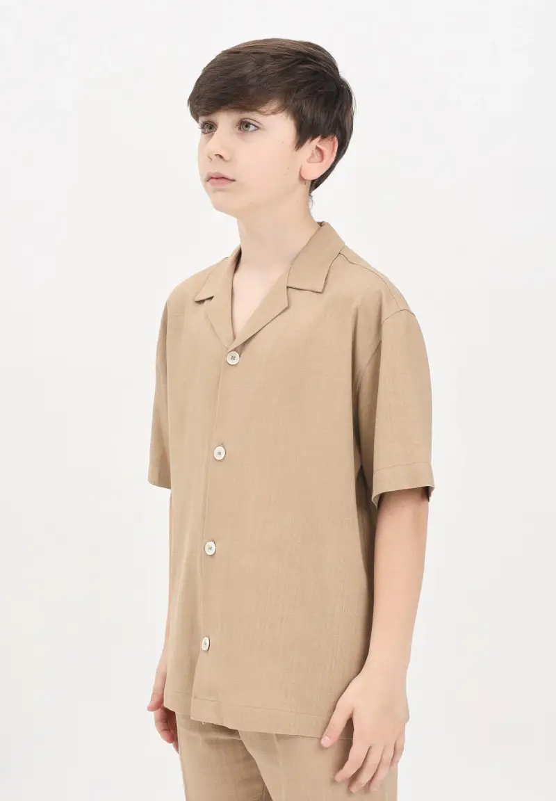 Camicia a manica corta beige da bambino