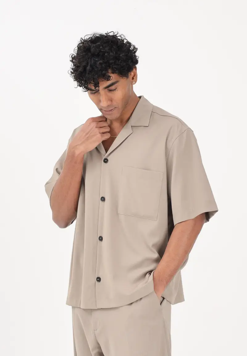 Camicia a manica corta beige da uomo miniatura 2