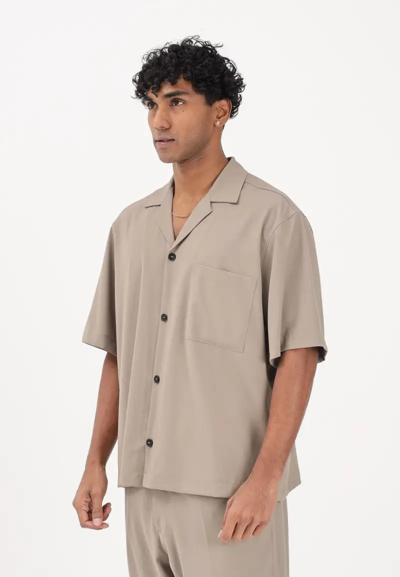 Camicia a manica corta beige da uomo
