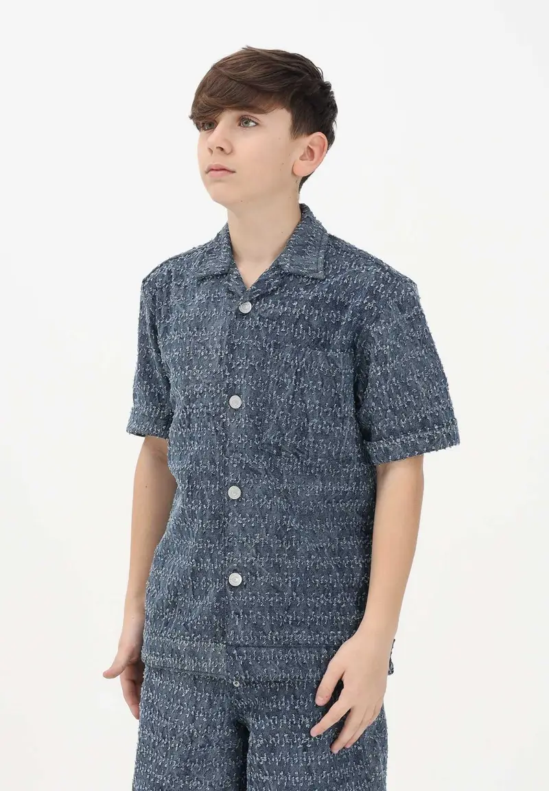 Camicia a manica corta in denim medio da bambino